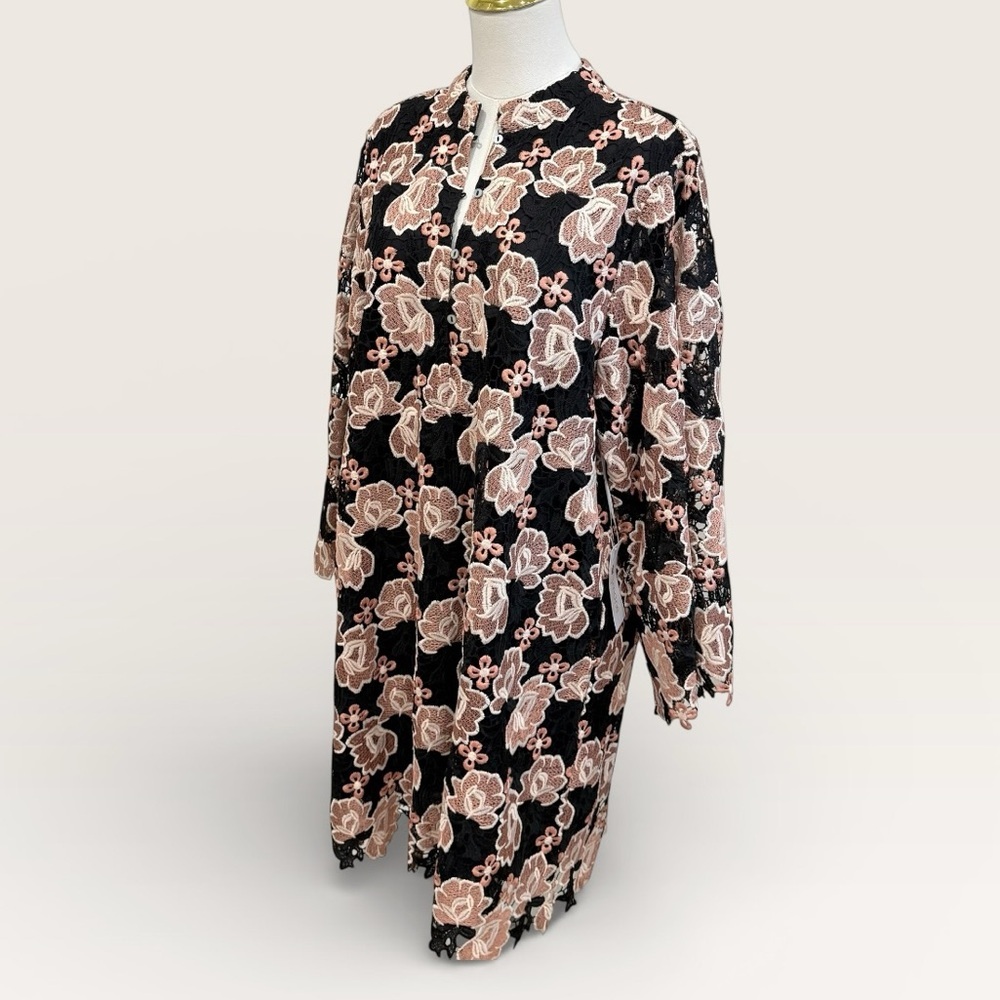J.Marie Women's Black Cream Floral Talia Lace Mandarin Collar Caftan Dress NWT - Picture 9 of 14